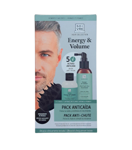 SOIVRE Pack Energía & Volumen Anticaída Shampoo 100 ml + Loción 100 ml + Peine Masajeador
