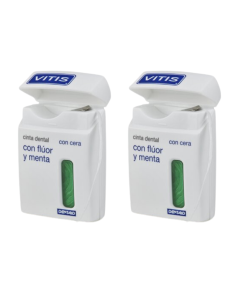 VITIS Duplo Cinta Dental con Cera, Flúor y Menta 2x50 Metros