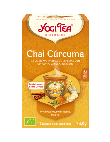 Yogi Tea Chai Cúrcuma 17 Bolsitas de Infusión con Especias Naturales para Bienestar y Propiedades Antiinflamatorias