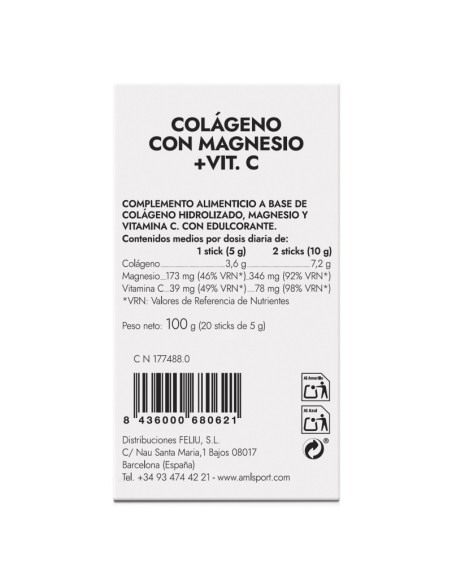 Ana María La Justicia Colágeno con Magnesio + Vitamina C Sabor Fresa 20 Sticks