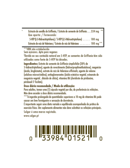 SOLGAR Griffonia 5-HTP Complex 30 Cápsulas Vegetales