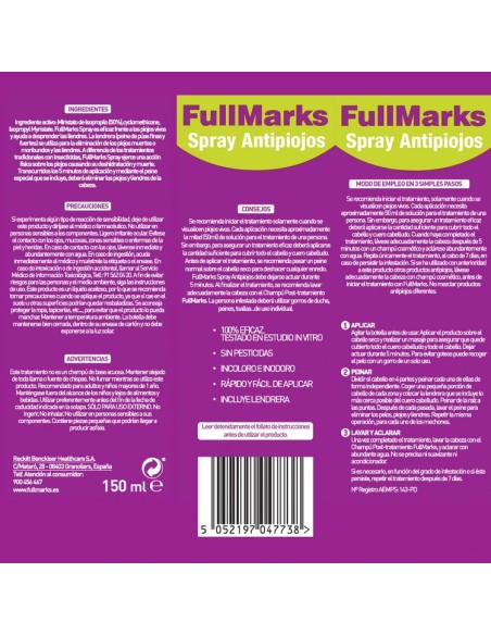 FullMarks Spray Antipiojos y Liendres 150 ml