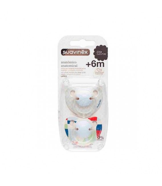 Suavinex Chupete de Látex Anatómico +6M, 2 Unidades