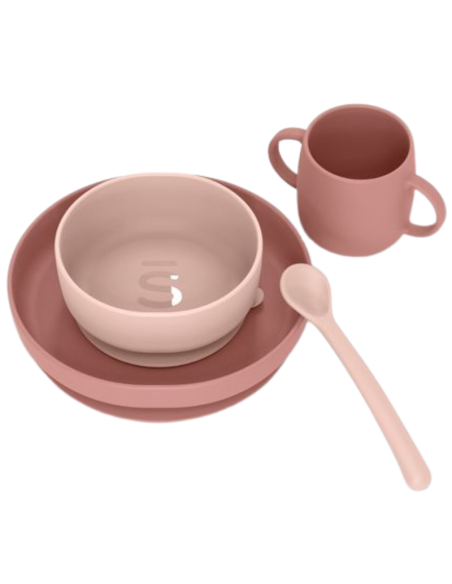 SUAVINEX Vajilla de Silicona Rosa 4 Piezas +4 Meses