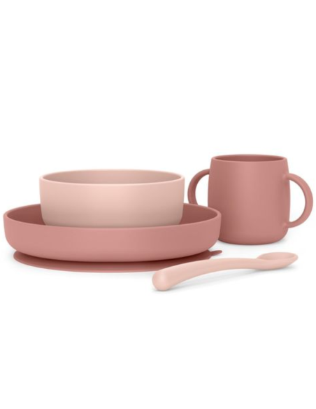 SUAVINEX Vajilla de Silicona Rosa 4 Piezas +4 Meses