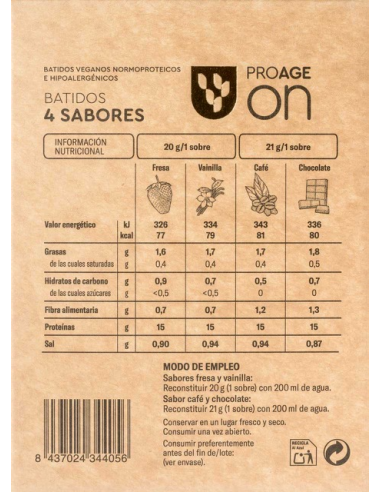 PROAGE On Batidos 4 Sabores 10 Unidades