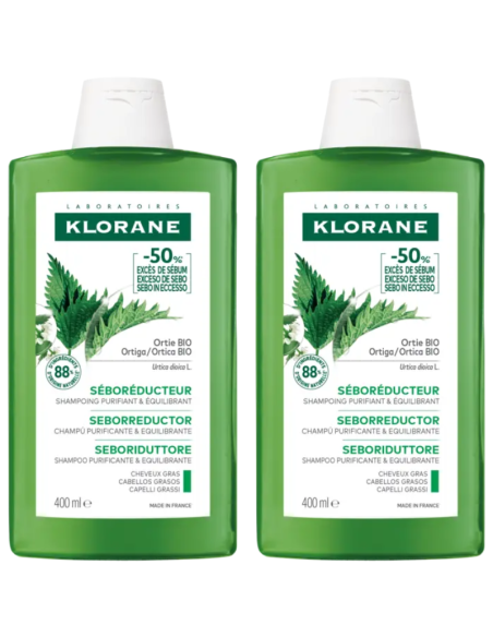 KLORANE Duplo Seborreductor Champú a la Ortiga BIO 2x400 ml