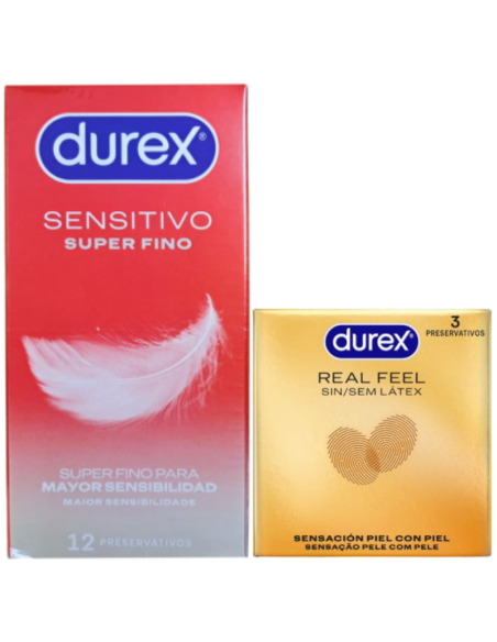 DUREX Pack Sensitivo Super Fino 12 Preservativos + Real Feel 3 Preservativos