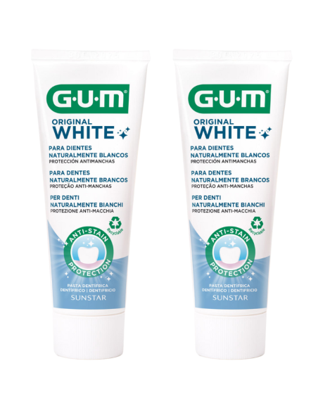 GUM Duplo Original White Pasta Dental Protección Antimancha 2x75 ml