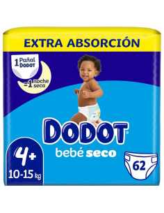 DODOT Bebé Seco Pañales Talla 4+ 10-15 Kg 62 Unidades