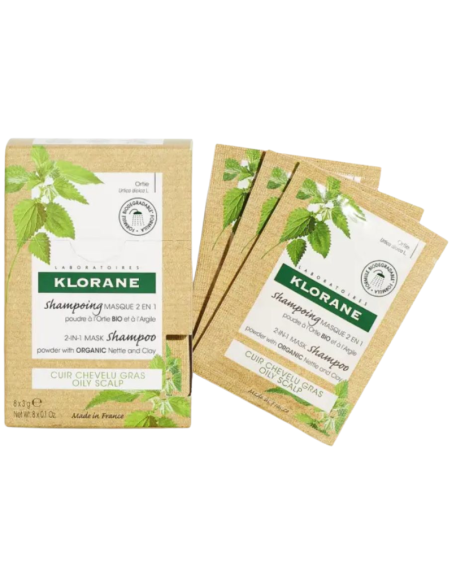 KLORANE Champú Mascarilla 2 en 1 Polvo con Ortiga BIO 8x